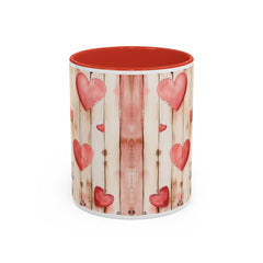Watercolor Hearts and Kittens Accent Coffee Mug , Cute Cat Love Design,Valentine Gift