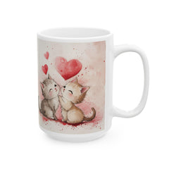 Watercolor Kissing Kitten Mug, Ceramic Coffee Cup,Cute Kittens Love Mug ,Valentine Cat Coffee Cup