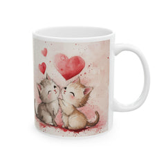 Watercolor Kissing Kitten Mug, Ceramic Coffee Cup,Cute Kittens Love Mug ,Valentine Cat Coffee Cup