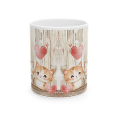 Valentine Mug,Kawaii Heart Kittens Mug ,Ceramic Coffee Cup,Cute Kittens Love Mug,Valentine Cat Coffee Cup