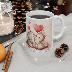 Watercolor Kissing Kitten Mug, Ceramic Coffee Cup,Cute Kittens Love Mug ,Valentine Cat Coffee Cup