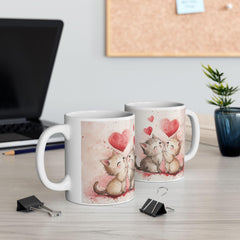 Watercolor Kissing Kitten Mug, Ceramic Coffee Cup,Cute Kittens Love Mug ,Valentine Cat Coffee Cup