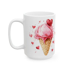 Valentine Mug,Heart Ice Cream Cone Mug ,Valentine Pink Hearts Ceramic Mug, Gift for friend