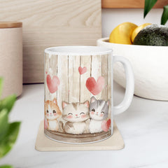 Valentine Mug,Kawaii Heart Kittens Mug ,Ceramic Coffee Cup,Cute Kittens Love Mug,Valentine Cat Coffee Cup
