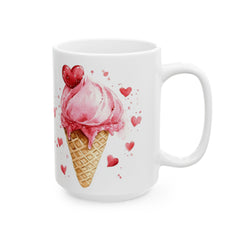 Valentine Mug,Heart Ice Cream Cone Mug ,Valentine Pink Hearts Ceramic Mug, Gift for friend