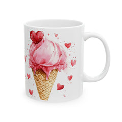 Valentine Mug,Heart Ice Cream Cone Mug ,Valentine Pink Hearts Ceramic Mug, Gift for friend