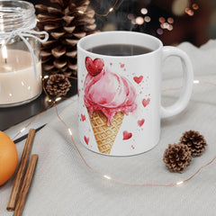 Valentine Mug,Heart Ice Cream Cone Mug ,Valentine Pink Hearts Ceramic Mug, Gift for friend