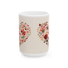 Watercolor Floral Heart Mug ,Floral Heart Ceramic Mug, Valentine Day Lover Mug, Romantic Hearts Coffee Cup, Gift for friends