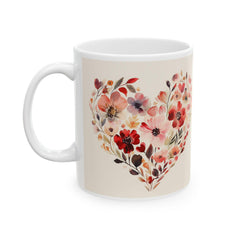 Watercolor Floral Heart Mug ,Floral Heart Ceramic Mug, Valentine Day Lover Mug, Romantic Hearts Coffee Cup, Gift for friends