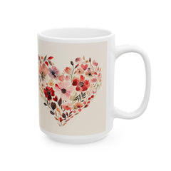 Watercolor Floral Heart Mug ,Floral Heart Ceramic Mug, Valentine Day Lover Mug, Romantic Hearts Coffee Cup, Gift for friends