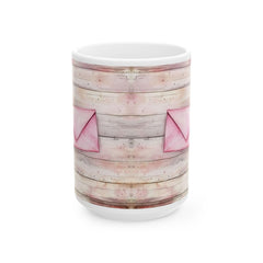 Pink Watercolor Hearts Mug , Rustic Wood Background Ceramic Mug , Valentines Day Love Letter Mug Romantic Gift for Her