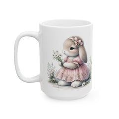 Watercolor Bunny Easter Mug, Floral Rabbit Coffee Cup , Spring Mug