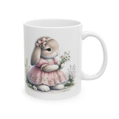 Watercolor Bunny Easter Mug, Floral Rabbit Coffee Cup , Spring Mug