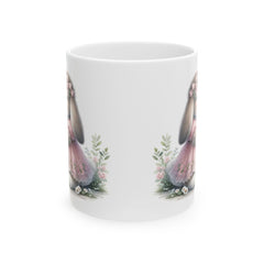 Watercolor Bunny Easter Mug, Floral Rabbit Coffee Cup , Spring Mug