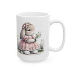 Watercolor Bunny Easter Mug, Floral Rabbit Coffee Cup , Spring Mug