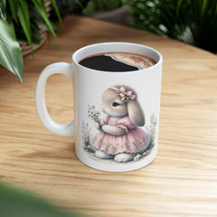 Watercolor Bunny Easter Mug, Floral Rabbit Coffee Cup , Spring Mug