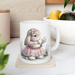Watercolor Bunny Easter Mug, Floral Rabbit Coffee Cup , Spring Mug