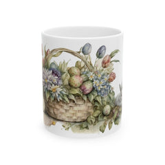 Watercolor Easter Bunny Mug, Cute Rabbit Coffee Cup with Spring Flowers, Easter Basket Filler for Kids, New Job Spring Gift