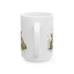 Watercolor Easter Bunny Mug, Cute Rabbit Coffee Cup with Spring Flowers, Easter Basket Filler for Kids, New Job Spring Gift