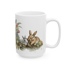 Watercolor Easter Bunny Mug, Cute Rabbit Coffee Cup with Spring Flowers, Easter Basket Filler for Kids, New Job Spring Gift