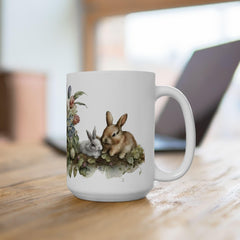 Watercolor Easter Bunny Mug, Cute Rabbit Coffee Cup with Spring Flowers, Easter Basket Filler for Kids, New Job Spring Gift