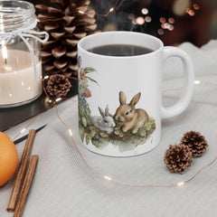Watercolor Easter Bunny Mug, Cute Rabbit Coffee Cup with Spring Flowers, Easter Basket Filler for Kids, New Job Spring Gift