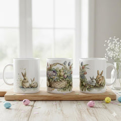 Watercolor Easter Bunny Mug, Cute Rabbit Coffee Cup with Spring Flowers, Easter Basket Filler for Kids, New Job Spring Gift