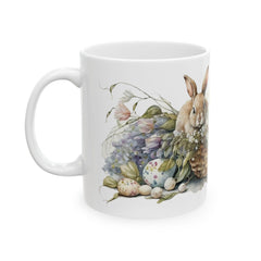 Bunnies in Basket Easter Mug, Watercolor Rabbit Coffee Cup, Spring Floral Mug, Cute Easter Gift for Kids, Adorable Bunny, Easter Decor