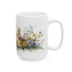 Three Little Bunnies Easter Mug, Watercolor Rabbit Family Coffee Cup, Spring Floral Garden Mug, Easter Gift for Kids, Aesthetic Holiday Gift
