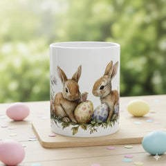 Easter Bunny and Eggs Mug, Watercolor Rabbit Coffee Cup, Spring Garden Floral Mug, Cute Easter Gift for Kids, Easter Basket Stuffer