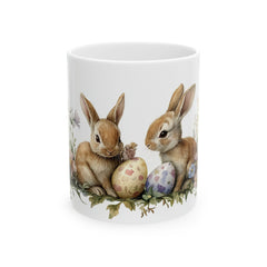 Easter Bunny and Eggs Mug, Watercolor Rabbit Coffee Cup, Spring Garden Floral Mug, Cute Easter Gift for Kids, Easter Basket Stuffer