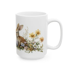Easter Bunny and Eggs Mug, Watercolor Rabbit Coffee Cup, Spring Garden Floral Mug, Cute Easter Gift for Kids, Easter Basket Stuffer