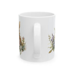 Watercolor Bunny and Peony Mug, Cute Rabbit Easter Coffee Cup, Floral Spring Meadow Mug, Easter Basket Filler for Her