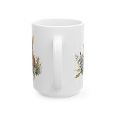 Watercolor Bunny and Peony Mug, Cute Rabbit Easter Coffee Cup, Floral Spring Meadow Mug, Easter Basket Filler for Her