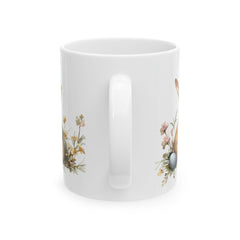 Easter Bunny and Eggs Coffee Mug, Watercolor Rabbit in Flower Basket Cup, Spring Floral Mug for Her, Cute Easter Basket Filler