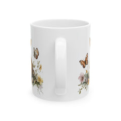 Easter Bunny and Butterfly Mug, Watercolor Rabbit in Flower Basket, Purple Floral Spring Mug, Cute Easter Gift for Her