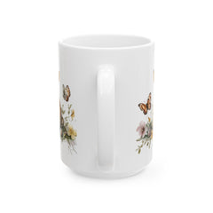 Easter Bunny and Butterfly Mug, Watercolor Rabbit in Flower Basket, Purple Floral Spring Mug, Cute Easter Gift for Her