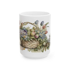 Watercolor Easter Bunny Mug, Cute Rabbit Coffee Cup with Spring Flowers, Easter Basket Filler for Kids, New Job Spring Gift