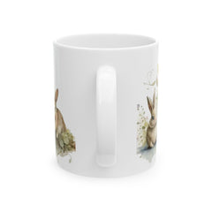 Watercolor Easter Bunny Mug, Cute Rabbit Coffee Cup with Spring Flowers, Easter Basket Filler for Kids, New Job Spring Gift