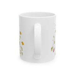 Watercolor Bunny in Flower Basket Mug, Easter Rabbit, Spring Meadow Floral Mug, Easter Gift for Daughter, Nature Inspired Bunny Cup