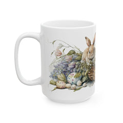 Bunnies in Basket Easter Mug, Watercolor Rabbit Coffee Cup, Spring Floral Mug, Cute Easter Gift for Kids, Adorable Bunny, Easter Decor