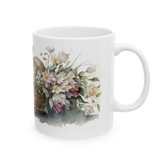 Bunnies in Basket Easter Mug, Watercolor Rabbit Coffee Cup, Spring Floral Mug, Cute Easter Gift for Kids, Adorable Bunny, Easter Decor