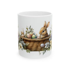 Watercolor Bunny and Peony Mug, Cute Rabbit Easter Coffee Cup, Floral Spring Meadow Mug, Easter Basket Filler for Her