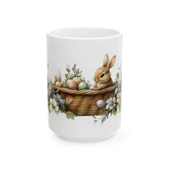 Watercolor Bunny and Peony Mug, Cute Rabbit Easter Coffee Cup, Floral Spring Meadow Mug, Easter Basket Filler for Her