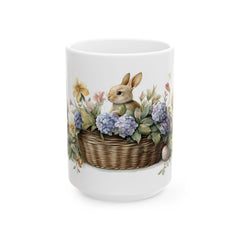 Easter Bunny and Butterfly Mug, Watercolor Rabbit in Flower Basket, Purple Floral Spring Mug, Cute Easter Gift for Her
