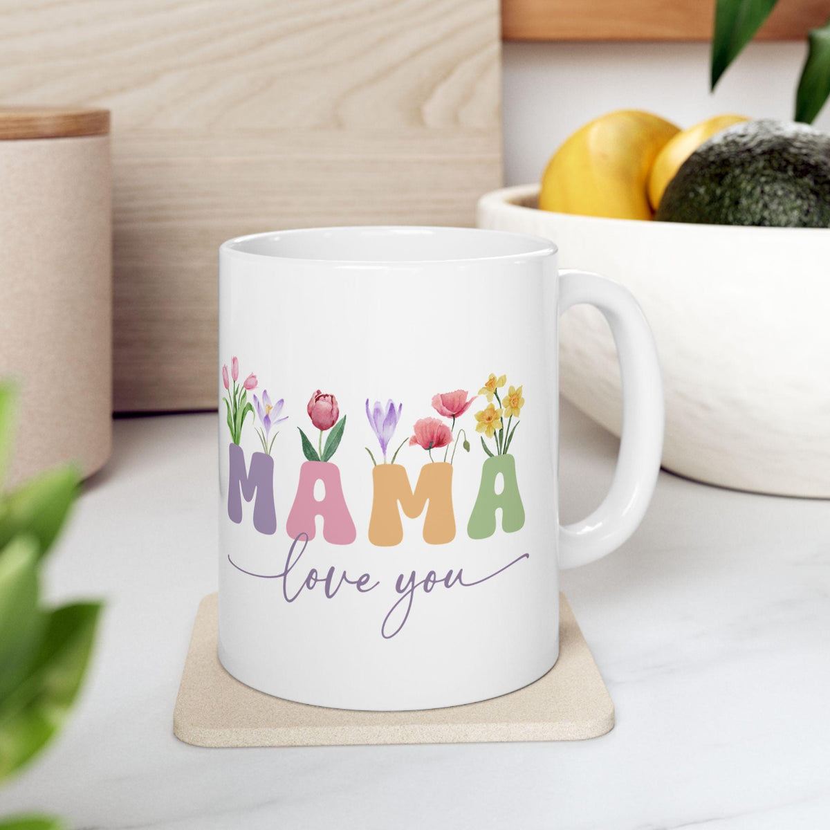Mothers Day Gift for Mom, Mama Love You Mug,Cute Floral Mama Coffee Mug, Mom Gift from Daughter or Son