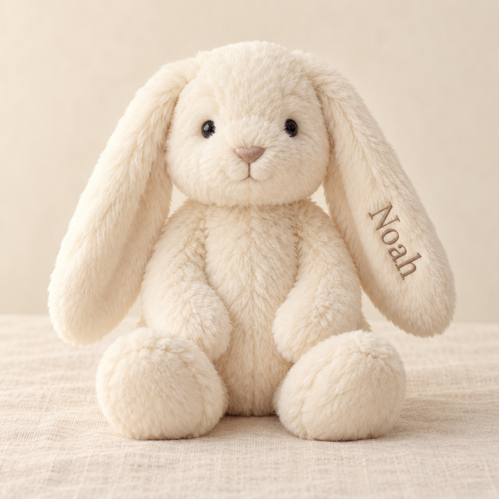 Ivory bunny sample with personalized ear detail