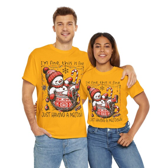 Melting Snowman with Candy Cane Tee | I m Fine This Is Fine' Holiday Shirt, Friends Gift