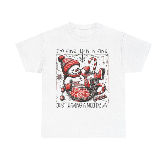 Melting Snowman with Candy Cane Tee | I m Fine This Is Fine' Holiday Shirt, Friends Gift