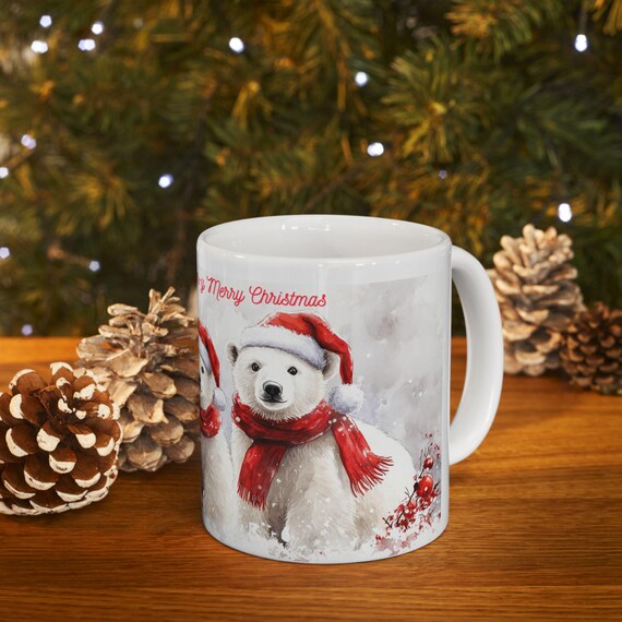 Festive Polar Bear Ceramic Mug - Holiday Christmas Gift